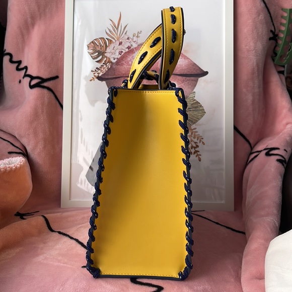 ADINA MUSE YELLOW LEATHER STITCHED HANDBAG - Picture 8 of 10